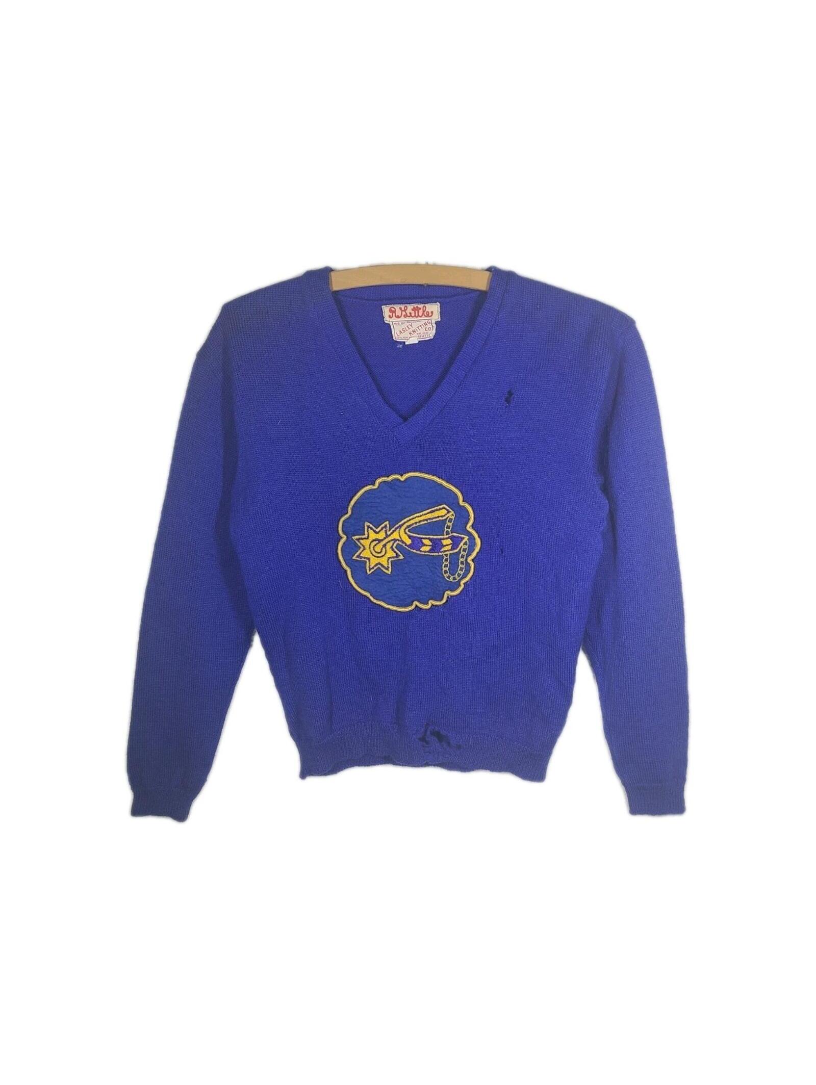 Vintage 1950s Cheer Sweater 100% Wool Boot Spur Applique Collegiate Womens Small
